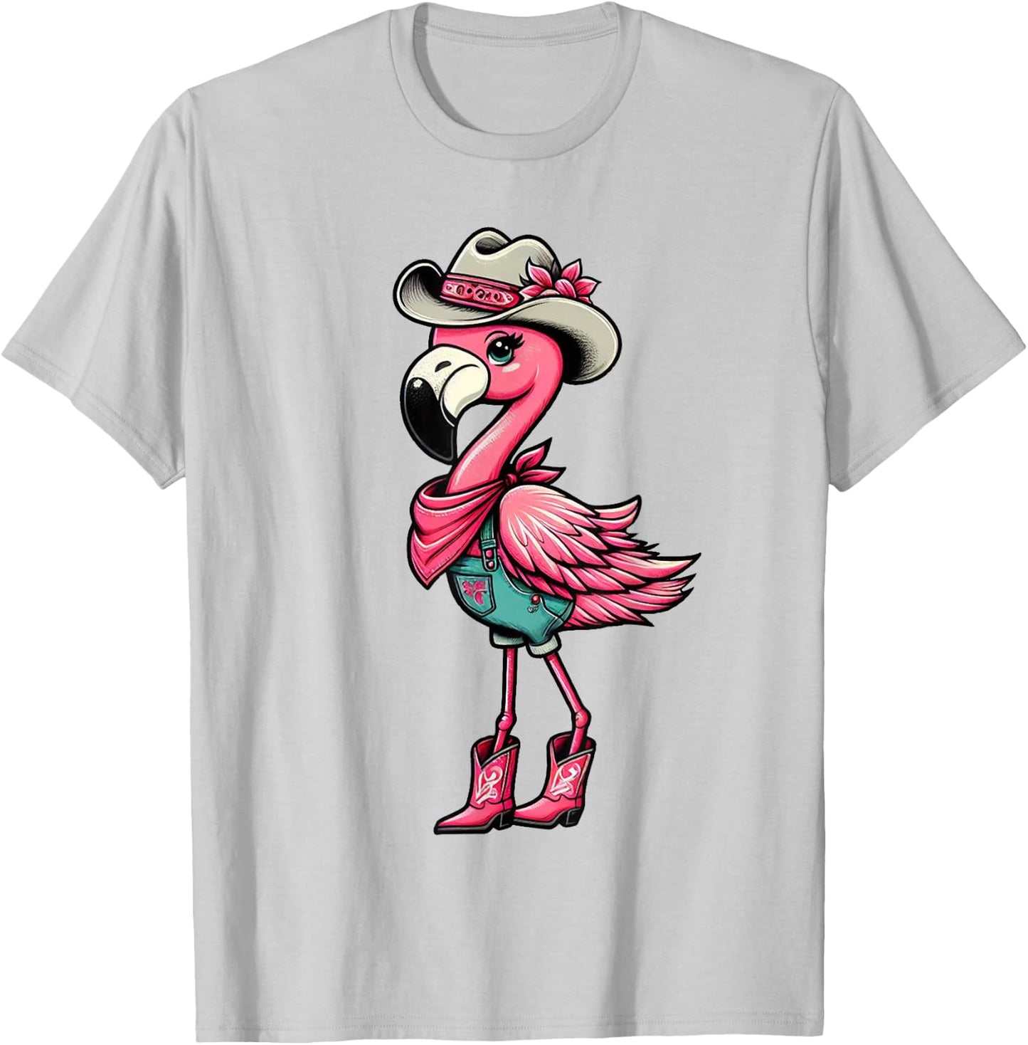 Flamingo Cowgirl Women Girl Cute Flamingo Tropical Birds T-Shirt - T-Shirt | Ash