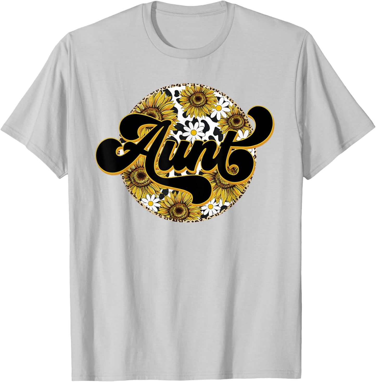 Cute Aunt Cow Print Sunflower Leapard Auntie Mother's day T-Shirt - T-Shirt | Ash