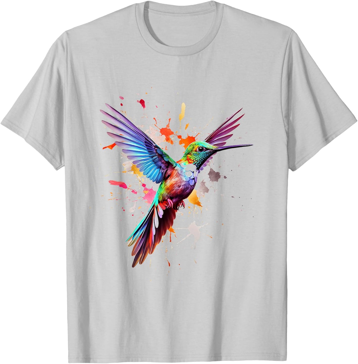 Hummingbird Animal Graphic Colorful Hummingbird , white, S T-Shirt - T-Shirt | Ash