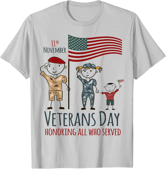 Veterans Day Shirt USA American Flag Military Family Son Kid T-Shirt - T-Shirt | Ash