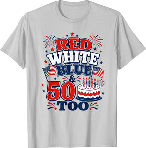 Celebrate 50 with Patriotic 50th Birthday 4th July Born 1976 T-Shirt - T-Shirt | Ash