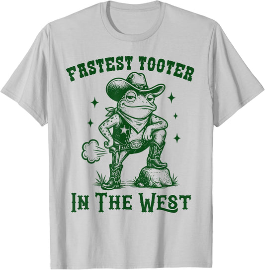 Fastest Toot in West Frog Funny Cowboy Western Fart Funny T-Shirt - T-Shirt | Ash