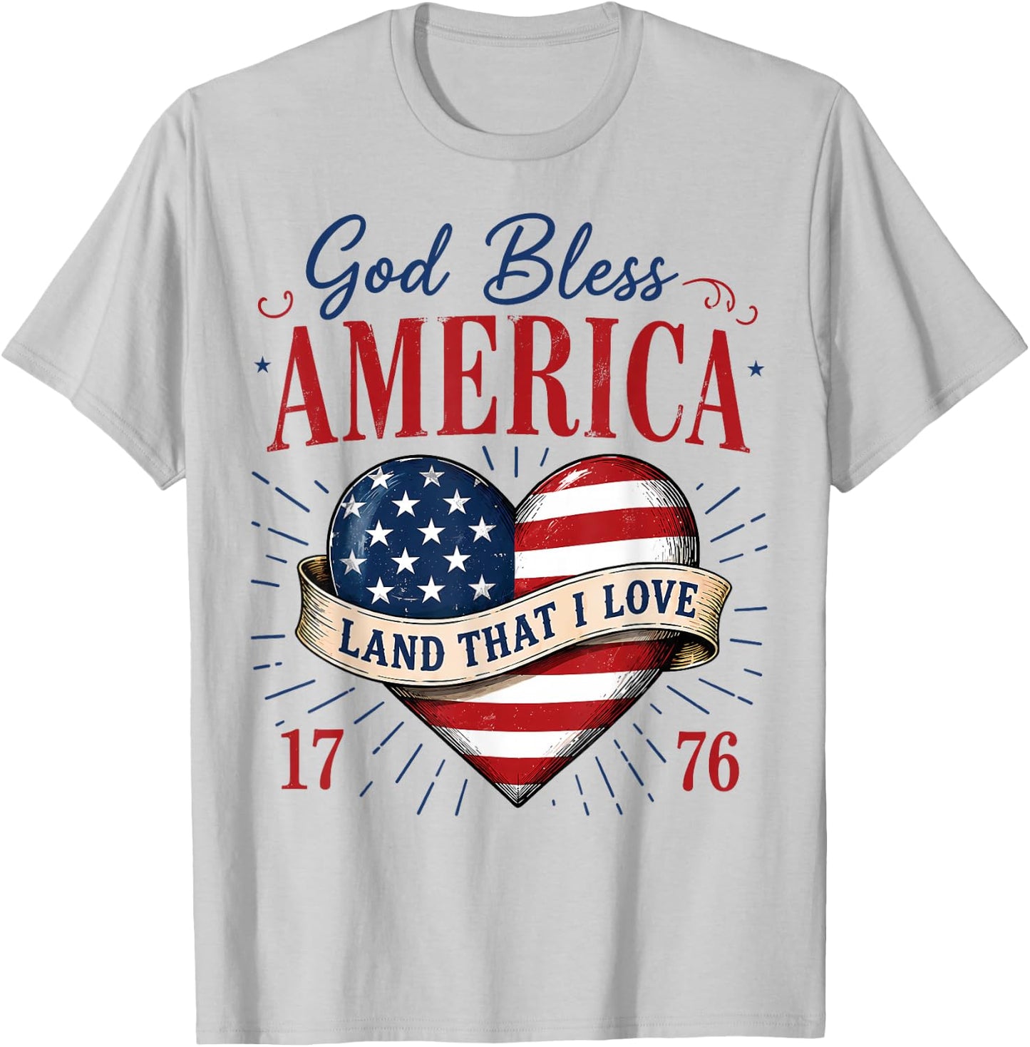 God Bless America Land that I Love Patriotic Heart Flag T-Shirt - T-Shirt | Ash
