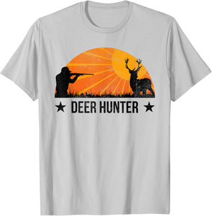 Deer Hunter Deer Hunting Retro Sunset T-Shirt - T-Shirt | Ash