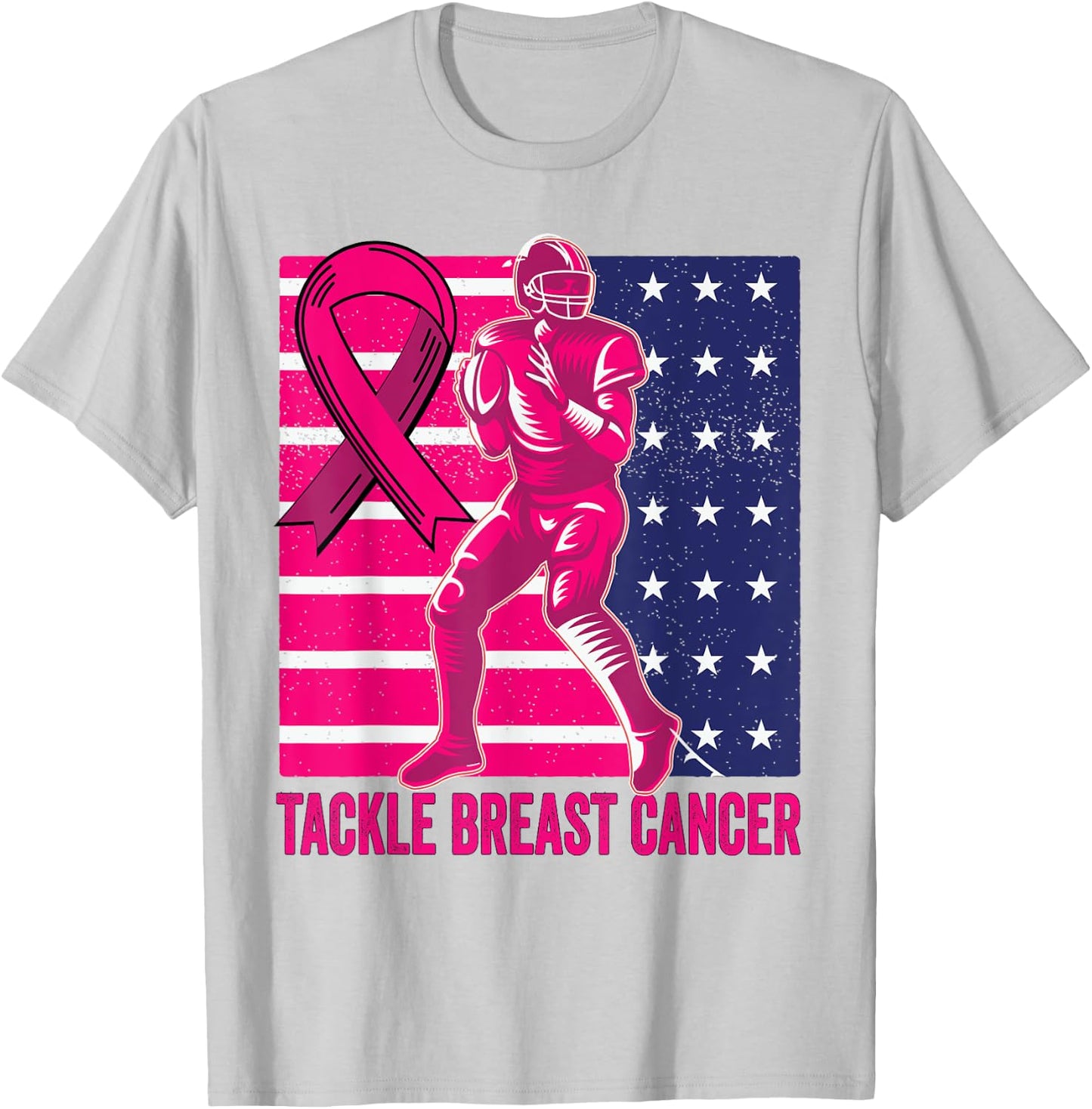 Tackle Breast Cancer Awareness Football Breast Cancer T-Shirt - T-Shirt | Ash