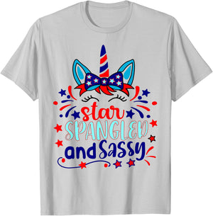 Star Spangled And Sassy Unicorn Patriotic 4th Of July Kids Men T-Shirt - T-Shirt | Ash