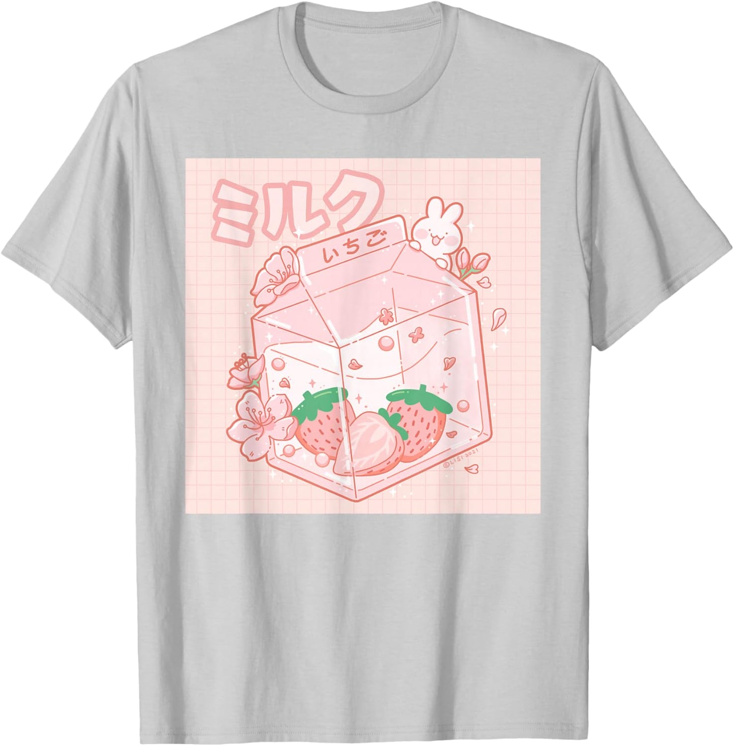 Strawberry Milk Bunny Japanese Kawaii Anime Aesthetic T-Shirt - T-Shirt | Ash