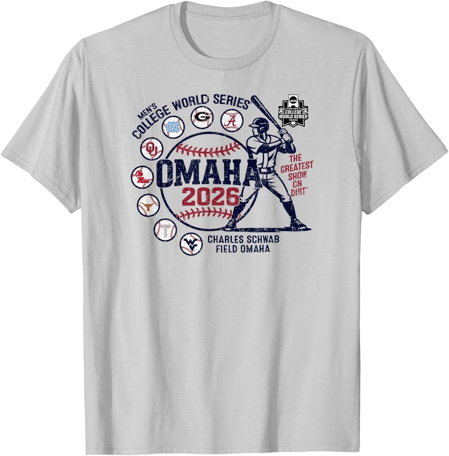 Men's College World Series 2026 NCAA Baseball 8-Team Gray T-Shirt - T-Shirt | Ash