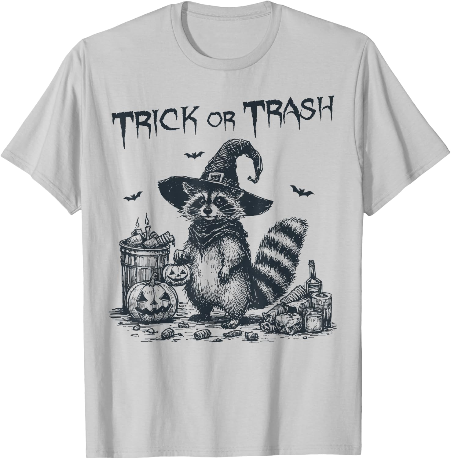 Trick or Trash funny Raccoon Pumpkin Halloween n Trash T-Shirt - T-Shirt | Ash