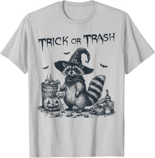 Trick or Trash funny Raccoon Pumpkin Halloween n Trash T-Shirt - T-Shirt | Ash