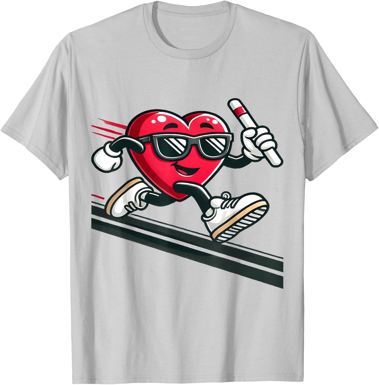 Valentine’s Day Love Heart Running Relay Track Runner T-Shirt - T-Shirt | Ash