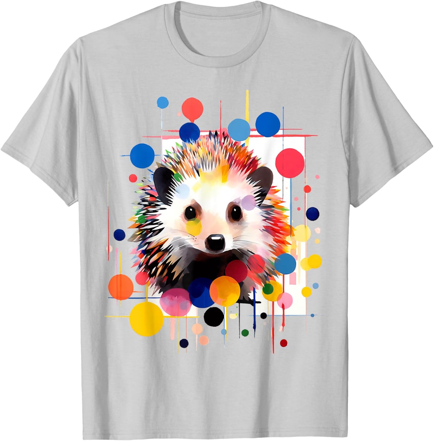 Hedgehog Colorful Art Abstract Animal Graphic Hedgehog T-Shirt - T-Shirt | Ash