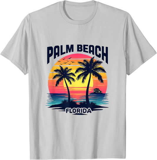 Palm Beach Florida Sunset Tropical Paradise T-Shirt - T-Shirt | Ash