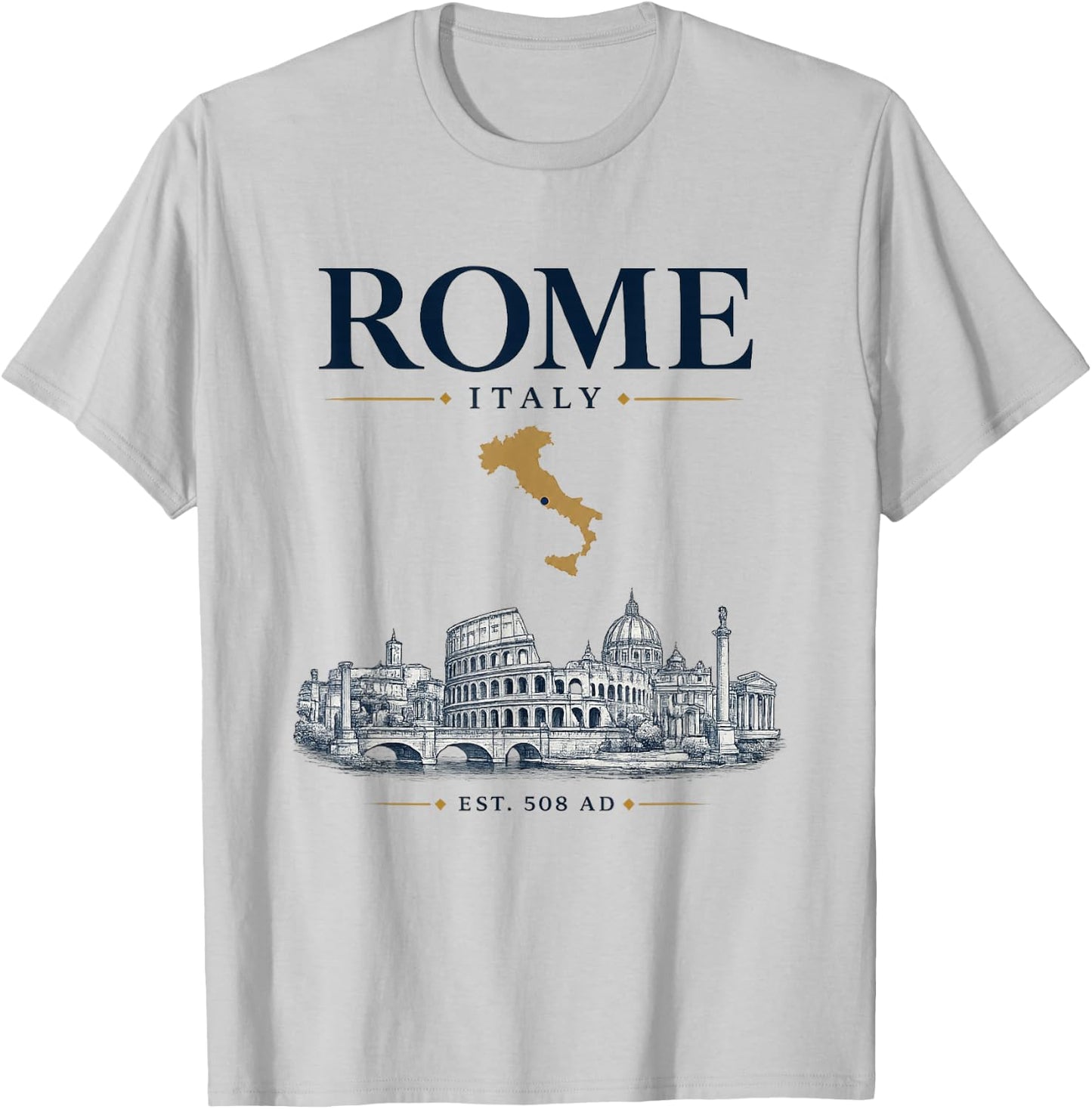 Rome Italy Vintage Skyline Retro Graphic T-Shirt - T-Shirt | Ash