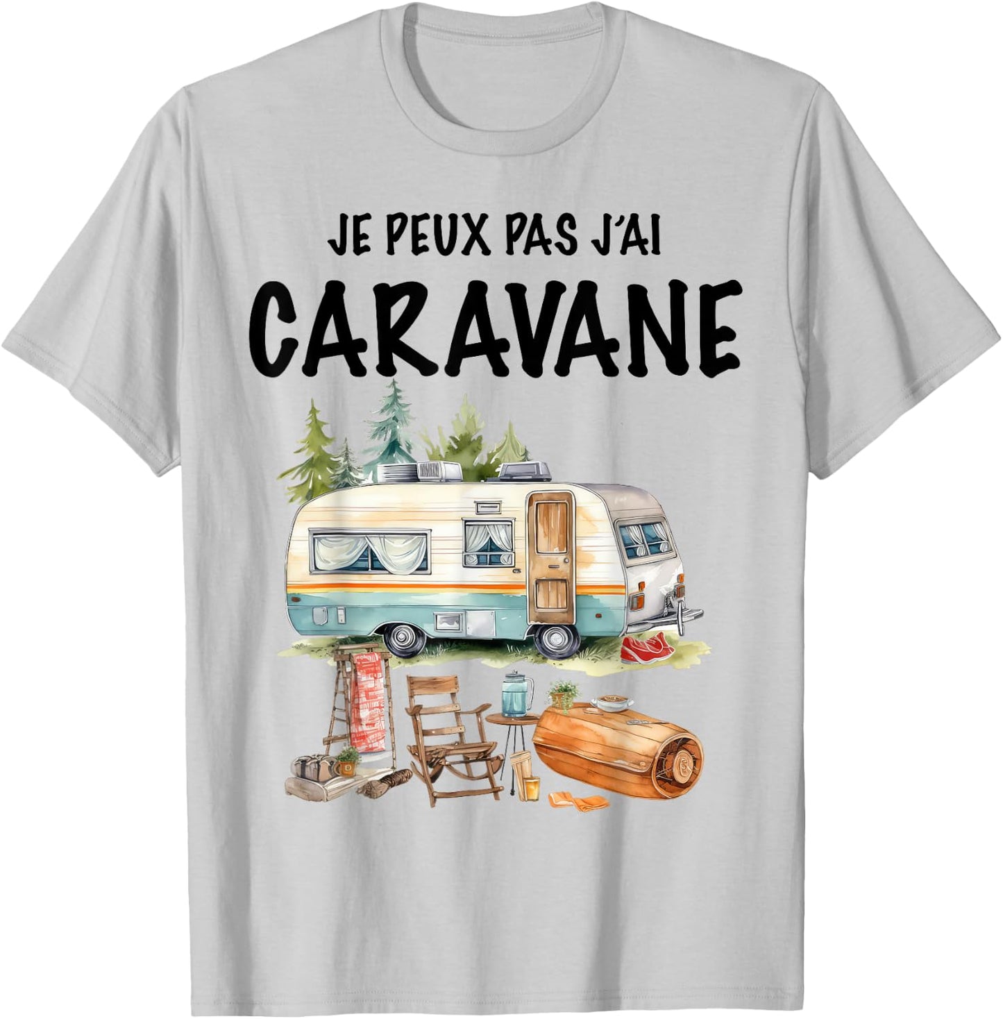 Homme Camping Caravane Rando Beau Dessin Papa Papy Tonton T-Shirt - T-Shirt | Ash