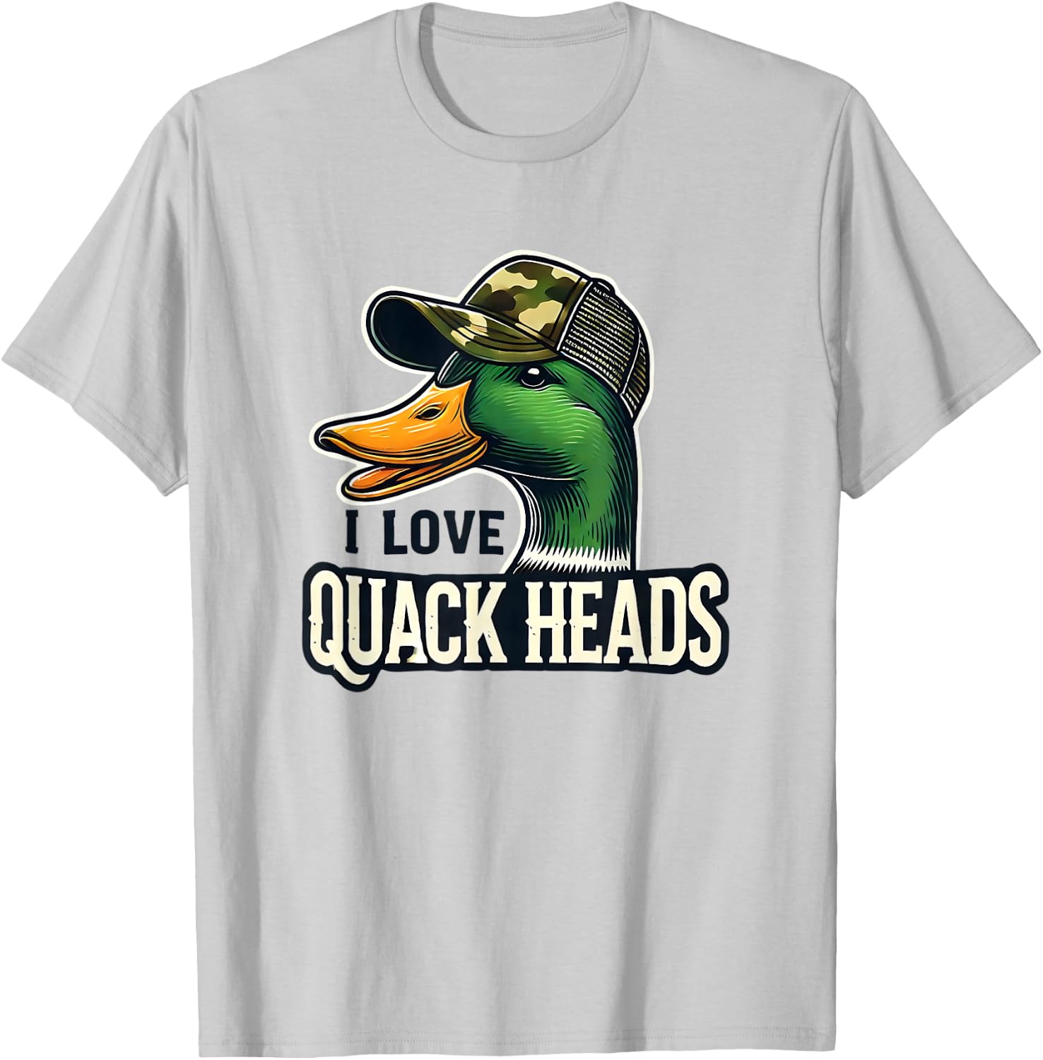 I Love Quack Heads Funny Duck Hunting Nature Design T-Shirt - T-Shirt | Ash
