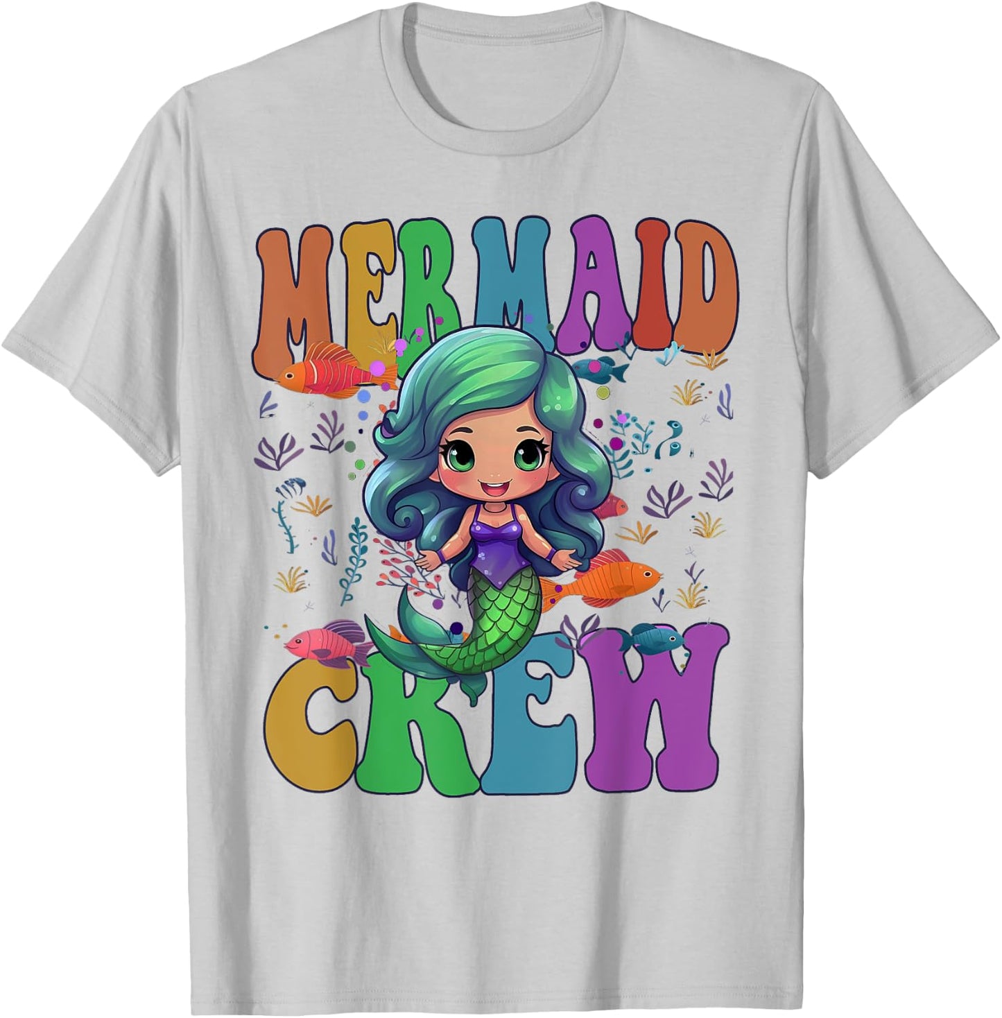 Kawaii MERMAID CREW Girl Summer Trip Kids Cruise Beach Vacay T-Shirt - T-Shirt | Ash