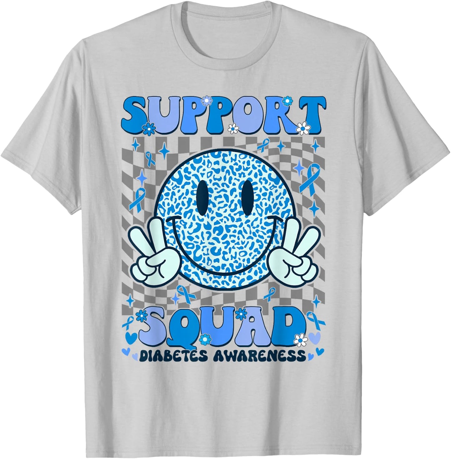 Support Squad Diabetes Awareness Shirt Blue Smile T1D Type 1 T-Shirt - T-Shirt | Ash