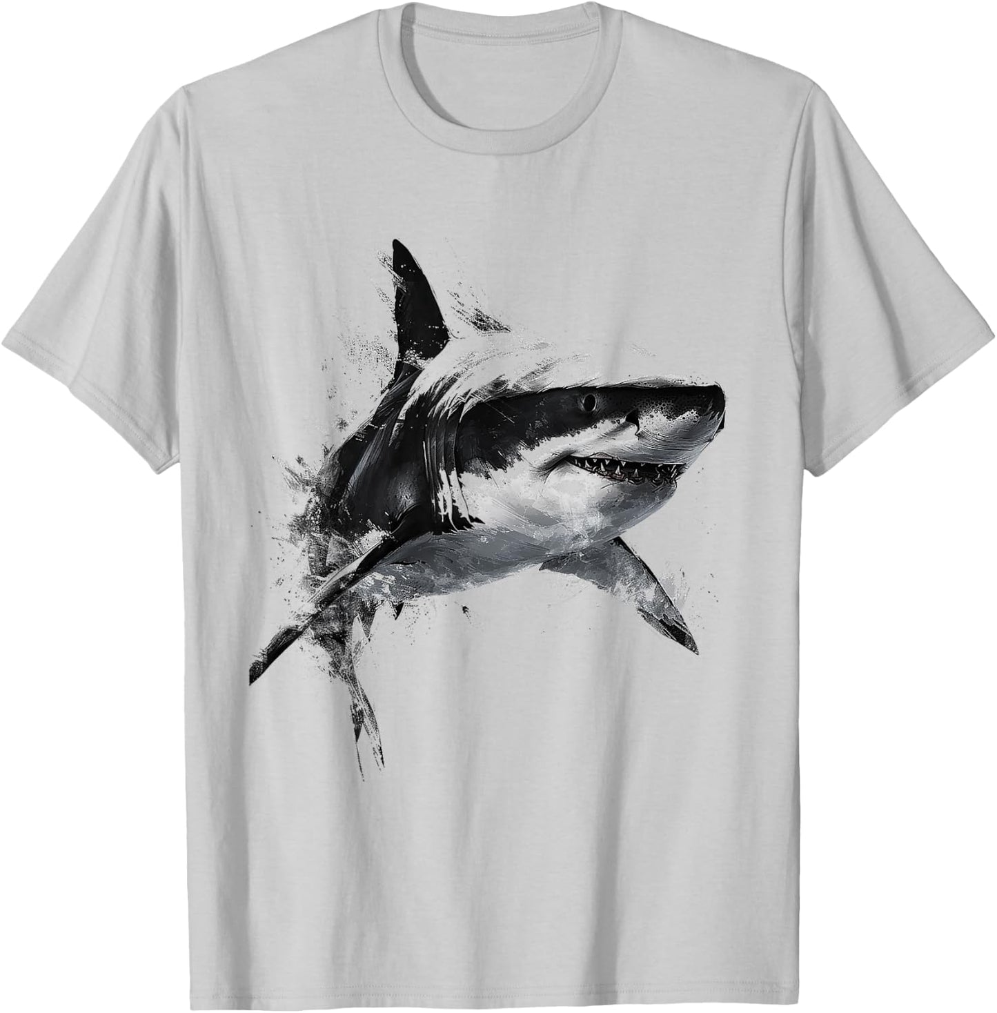 Shark Print Animal Graphic Abstract Drawing Shark , white, S T-Shirt - T-Shirt | Ash