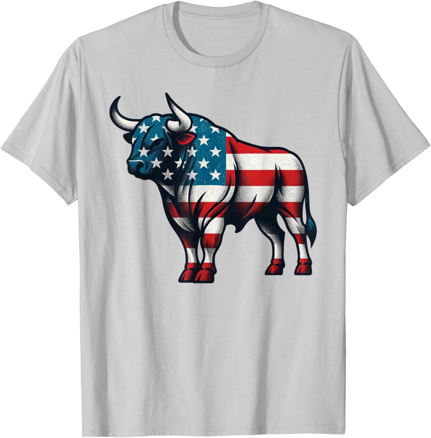 Bull American Flag USA Retro 4th Of July Western Cow America T-Shirt - T-Shirt | Ash