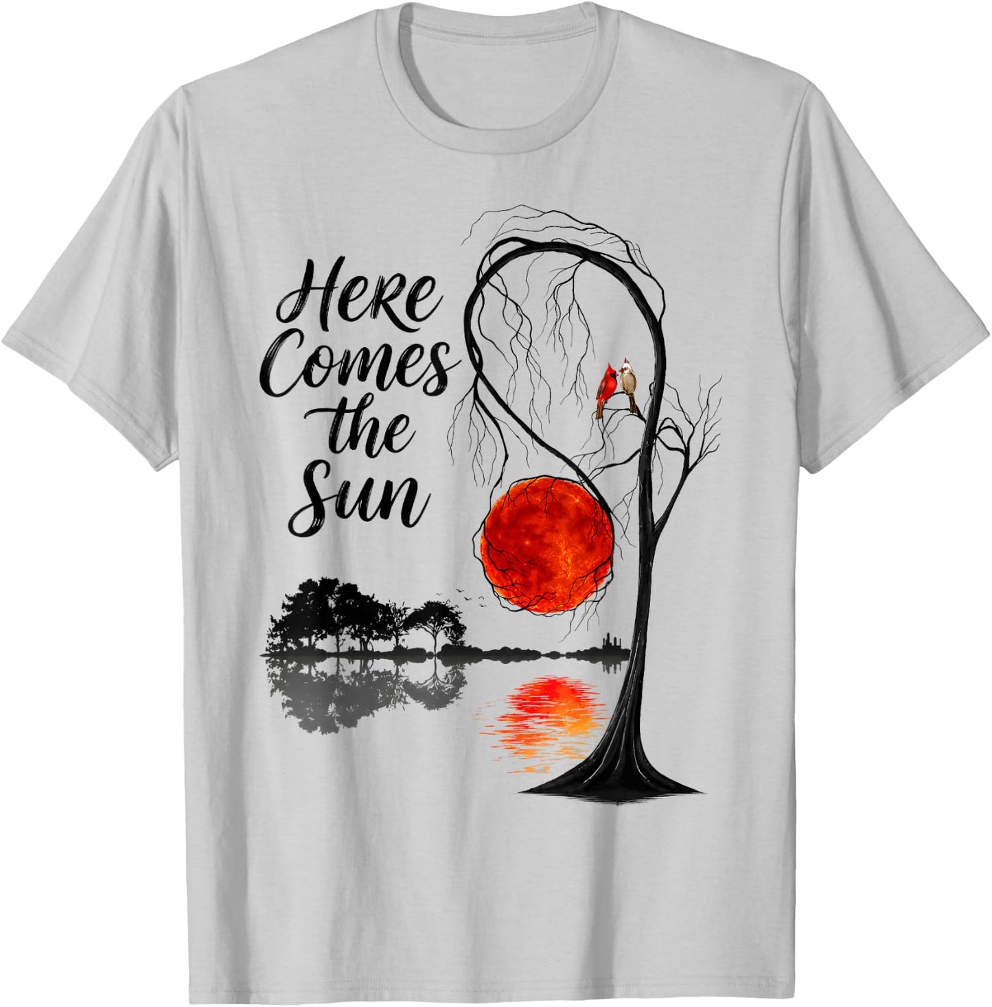 Vintage Guitar Lake Here Comes The Sun Summer Beach Gifts T-Shirt - T-Shirt | Ash