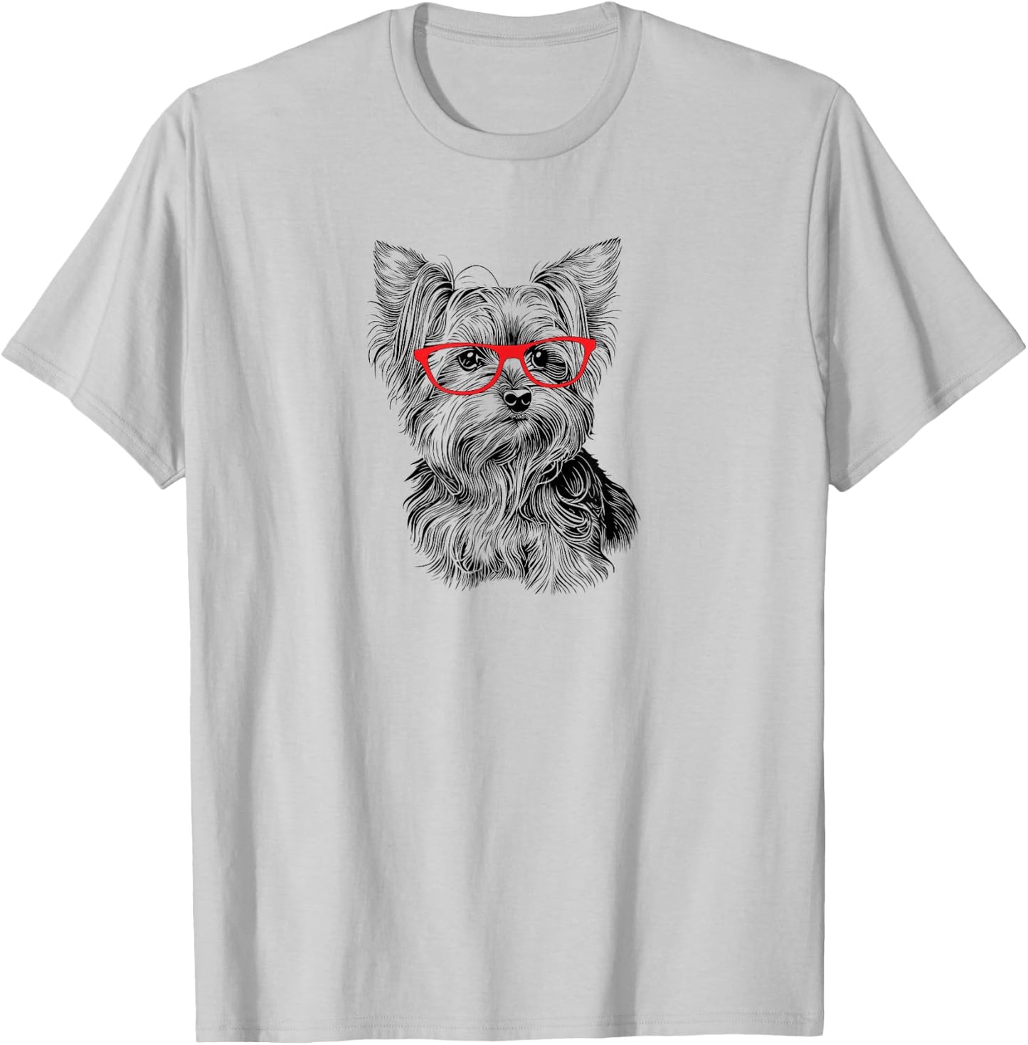 Illustration Cute Nerdy Red Glasses Yorkie Lover T-Shirt - T-Shirt | Ash