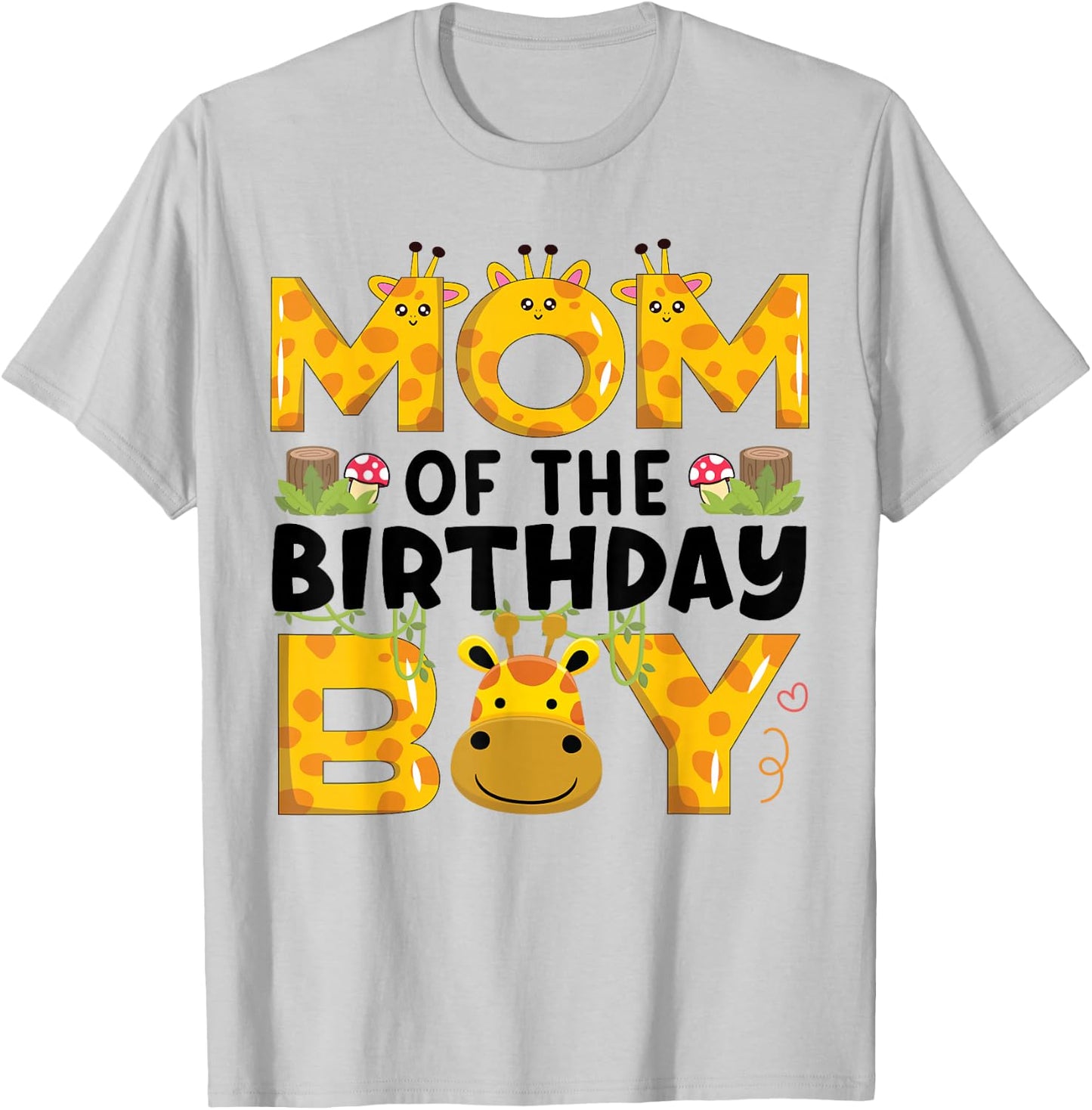 Mom 1st Birthday Boy Giraffe Theme Party Zoo Safari Jungle T-Shirt - T-Shirt | Ash