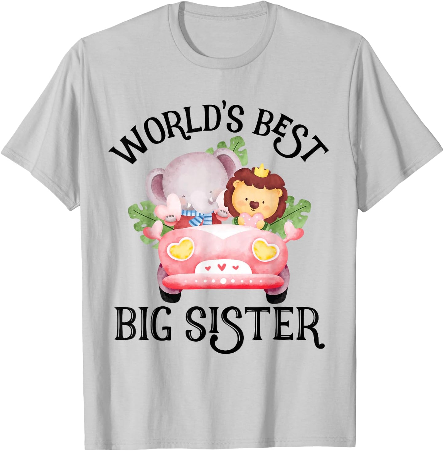 Big Sister Baby Announcement with Cute Lion and Hippo T-Shirt - T-Shirt | Ash