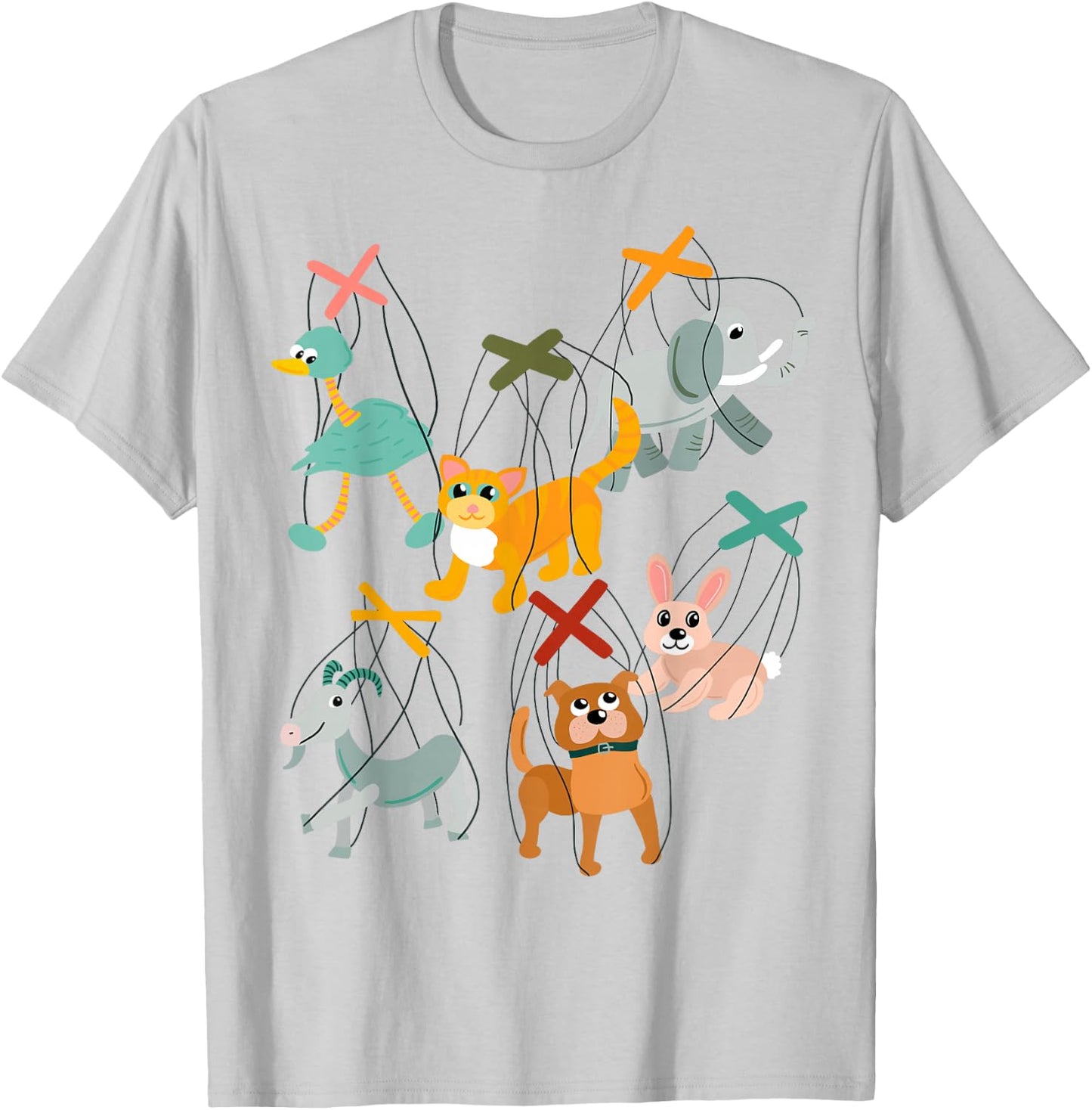 Collage of Marionettes Cute Animals Puppets T-Shirt - T-Shirt | Ash