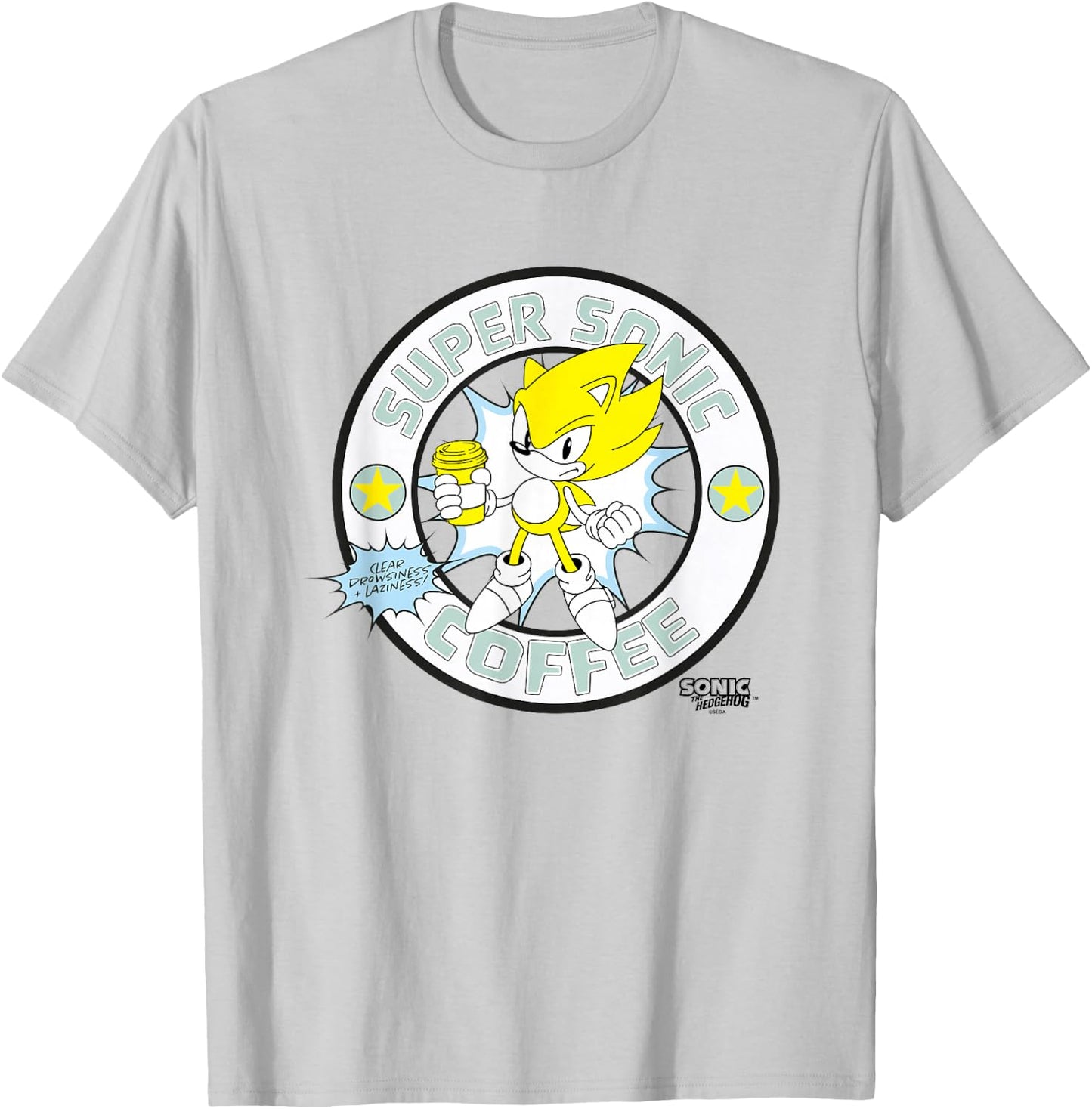 Sonic The Hedgehog Super Sonic Coffee Vintage Logo T-Shirt - T-Shirt | Ash