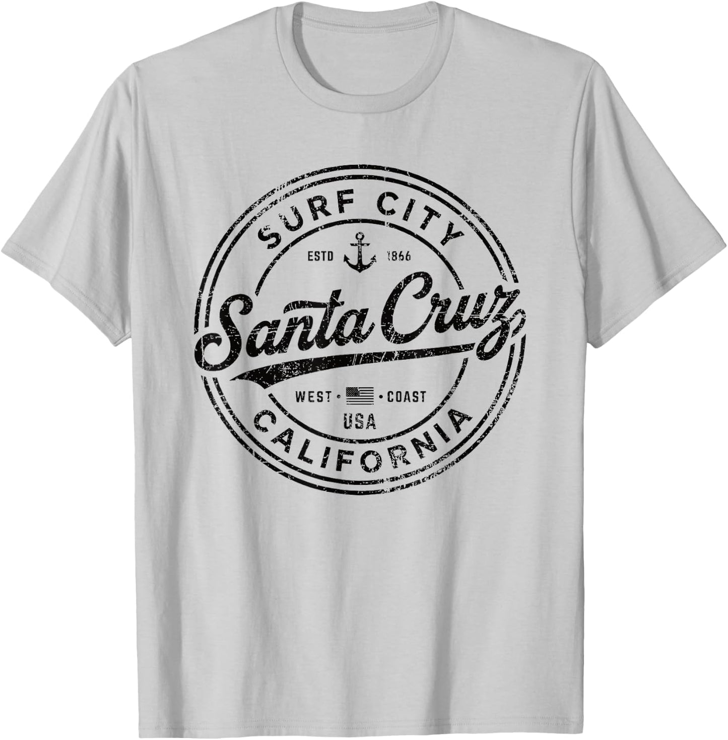 Vintage Santa Cruz Surf City California West Coast. Retro T-Shirt - T-Shirt | Ash