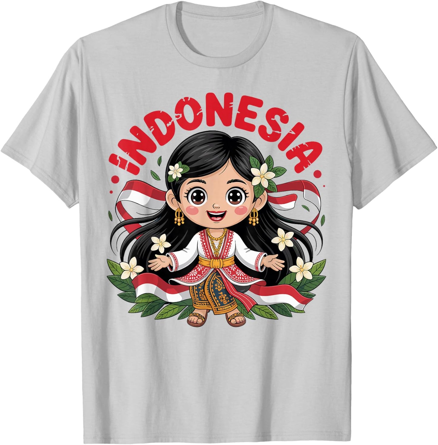 Cute Indonesian Girl in Traditional Batik Dress for Kids T-Shirt - T-Shirt | Ash