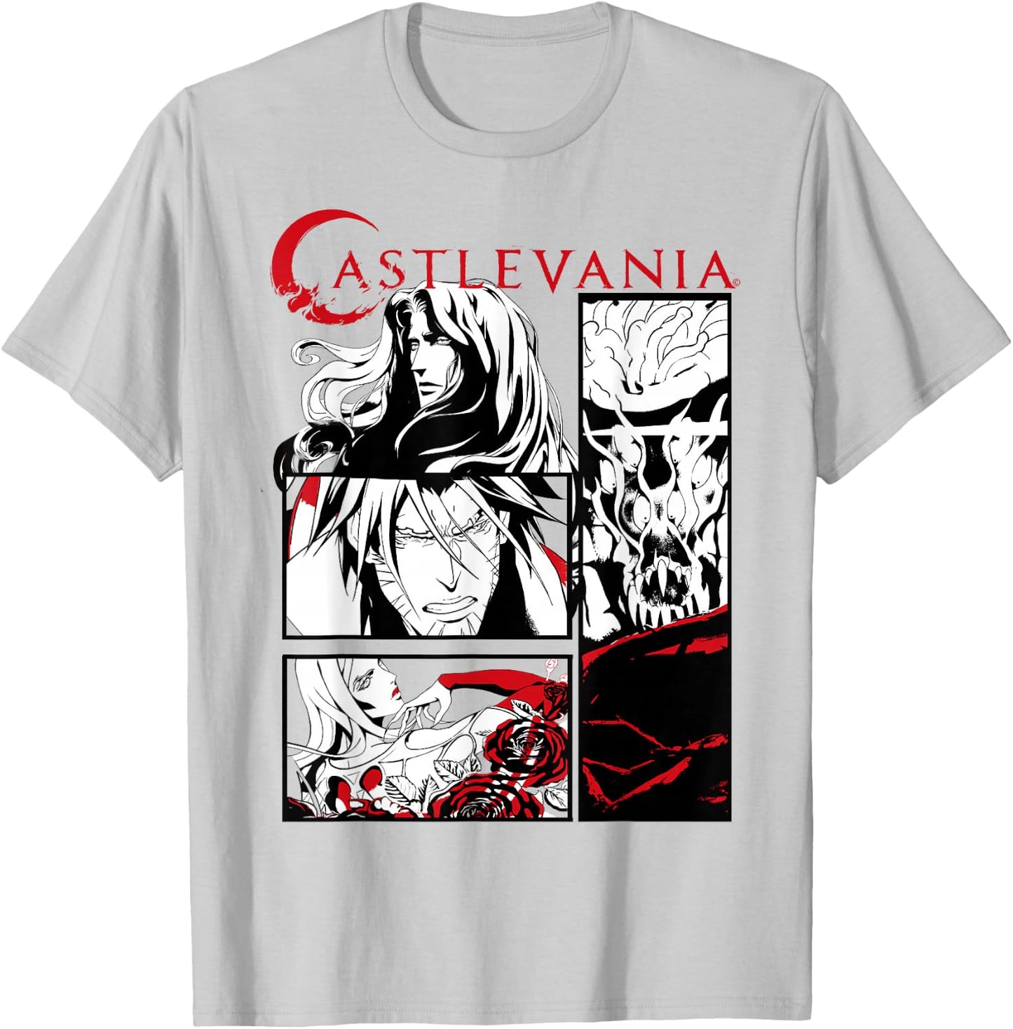 Castlevania Black & White Comic Panels T-Shirt - T-Shirt | Ash