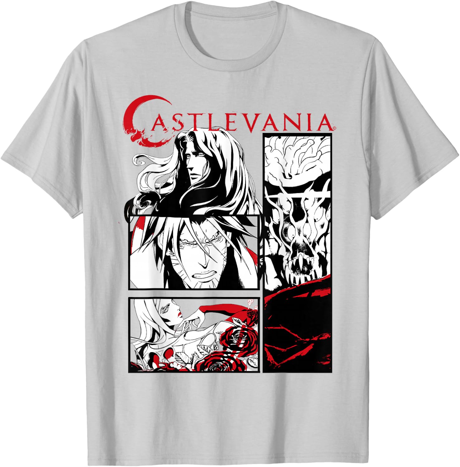 Castlevania Black & White Comic Panels T-Shirt - T-Shirt | Ash