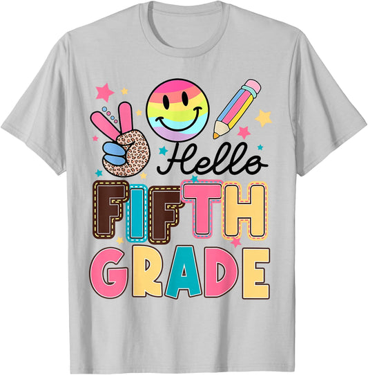 Hello Fifth Grade 5th Day Back of School Teachers Girl T-Shirt - T-Shirt | Ash