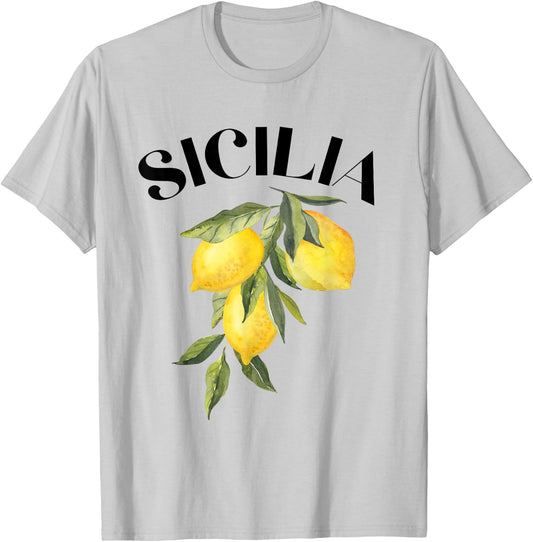 Sicily Lemon Art Italian Fruit Lover Italy Sicilia Vintage T-Shirt - T-Shirt | Ash