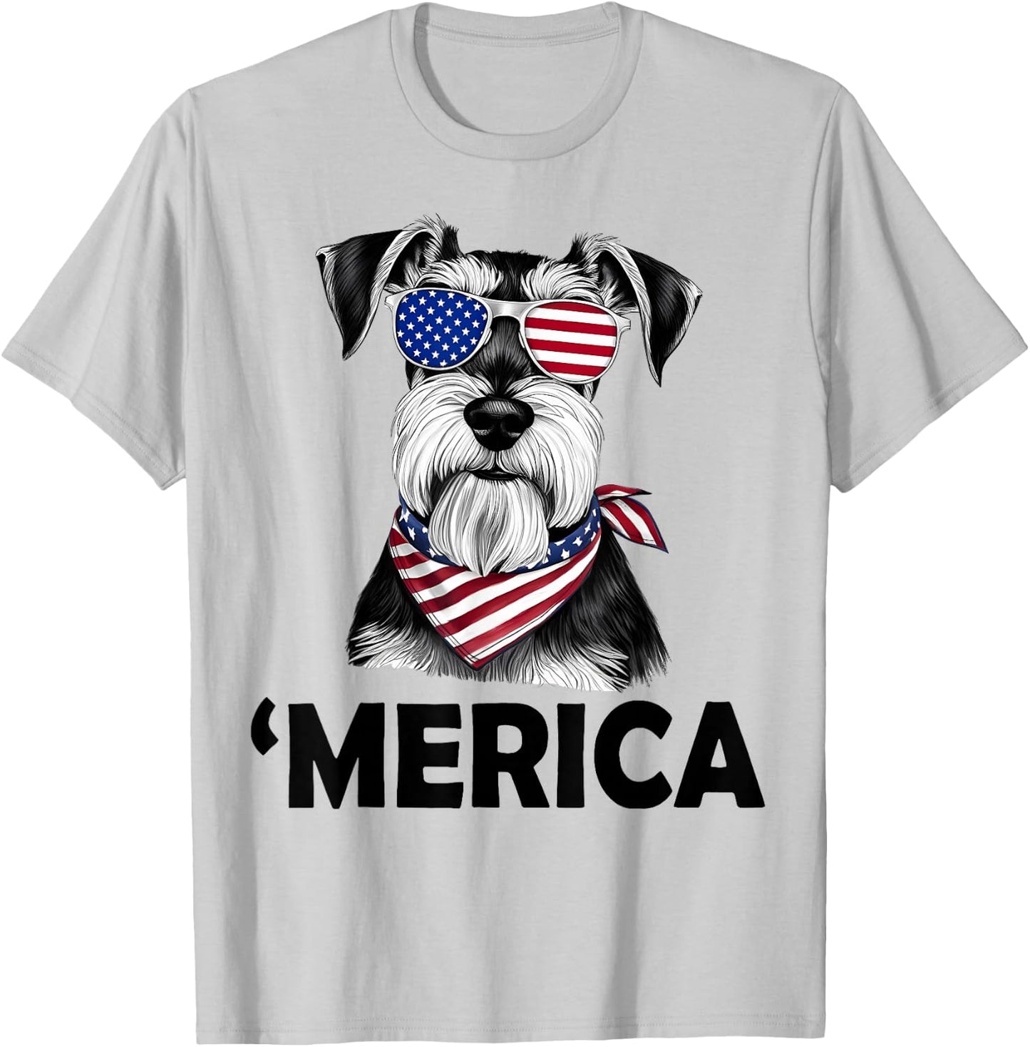 Miniature Schnauzer 4th of July ‘Merica Patriotic T-Shirt - T-Shirt | Ash
