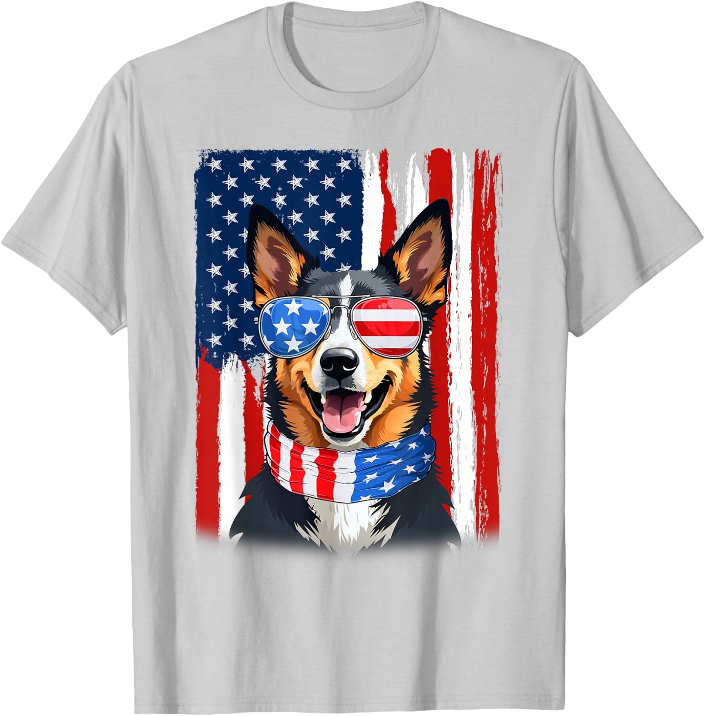 USA America Flag Blue Heeler Dog 4th of July Patriotic T-Shirt - T-Shirt | Ash