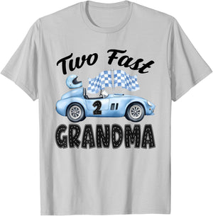 Two Fast Grandma of The Birthday Boy Racing Car Party T-Shirt - T-Shirt | Ash