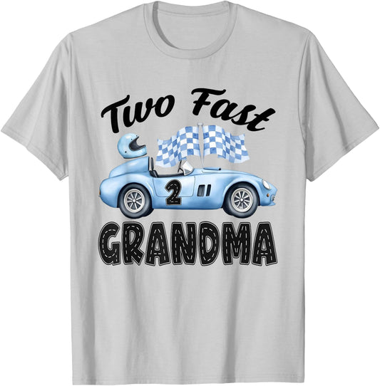 Two Fast Grandma of The Birthday Boy Racing Car Party T-Shirt - T-Shirt | Ash