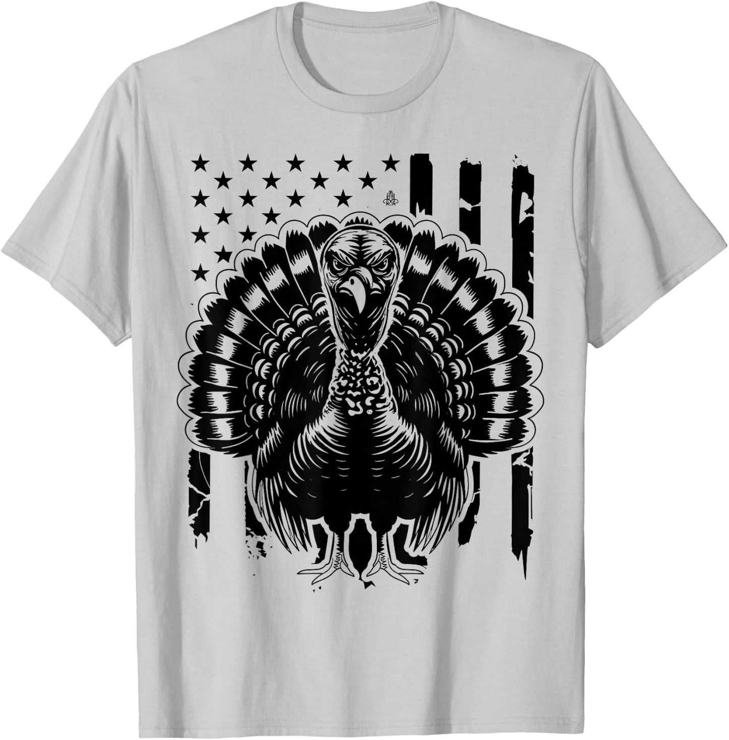 Turkey Hunting Graphic Distressed American Flag T-Shirt - T-Shirt | Ash