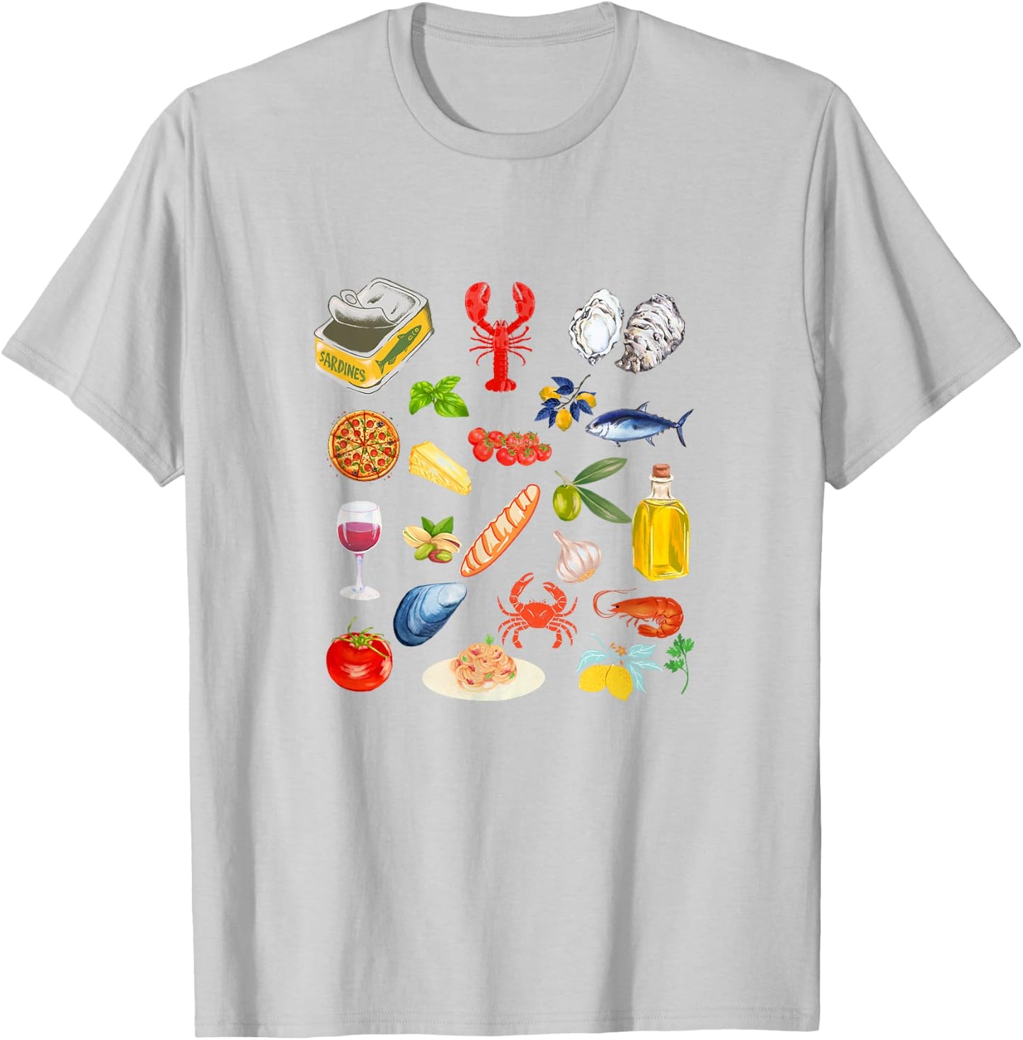 Italian summer Sardines tinned fish Fisherman aesthetic T-Shirt - T-Shirt | Ash