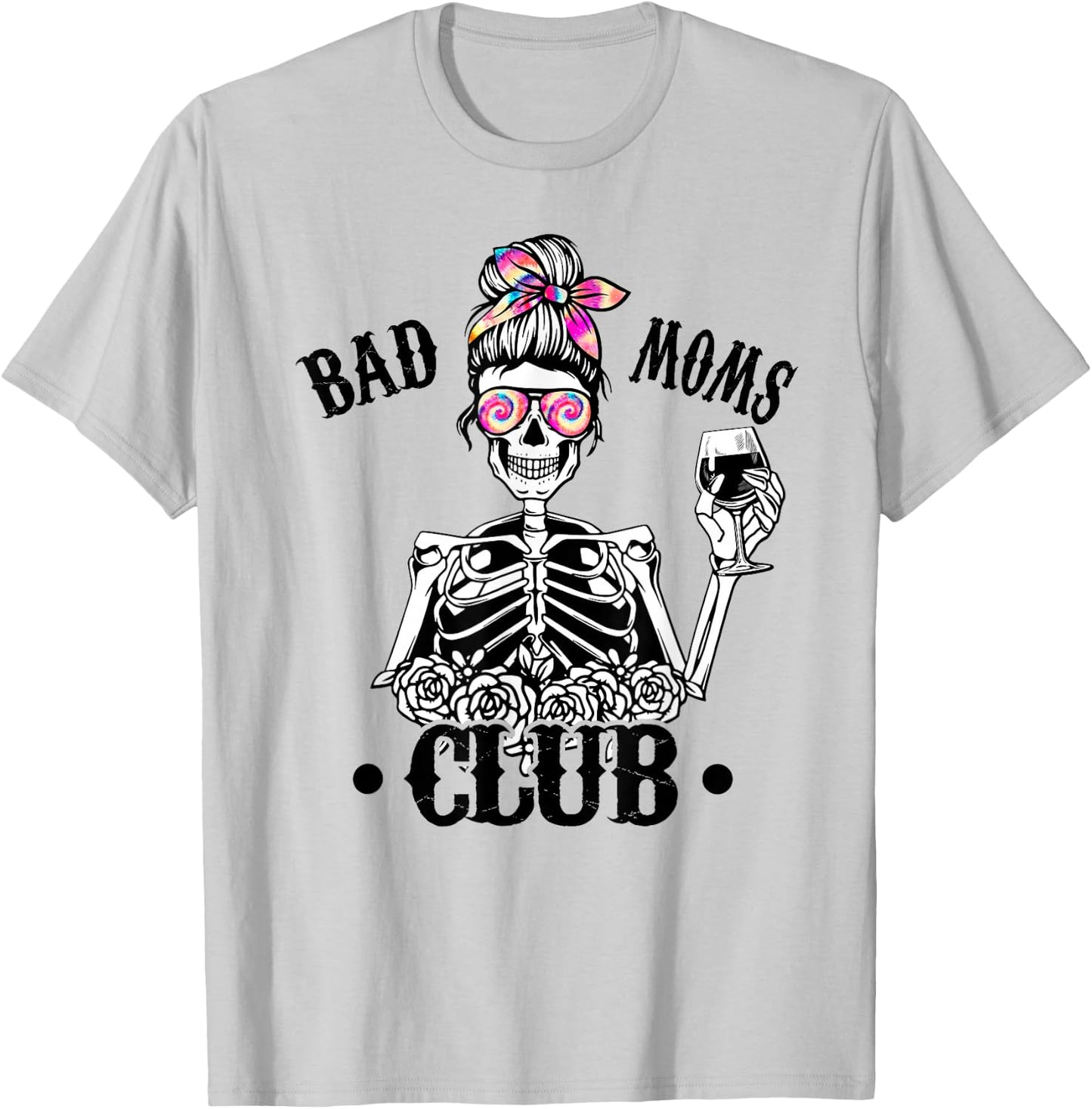 Lustiges Muttertagsgeschenk "Bad Moms" Club Mom Life Tie Dye Skull T-Shirt - T-Shirt | Ash