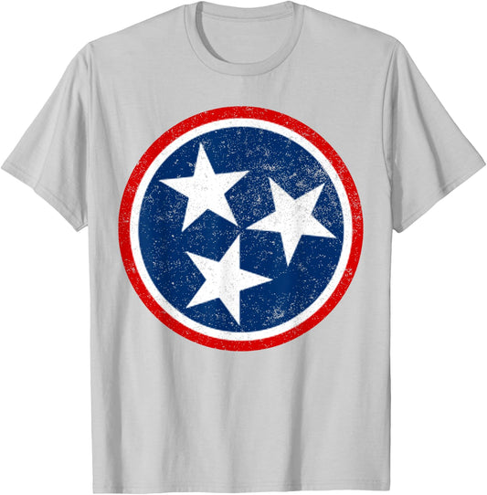 Tennessee Volunteer State - Distressed Tristar Flag Shirt T-Shirt - T-Shirt | Ash