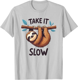 Take It Slow Funny Sloth T-Shirt - T-Shirt | Ash