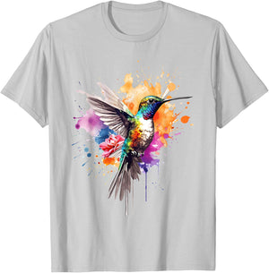 Hummingbird Animal Zoo Colourful Hummingbird , White T-Shirt - T-Shirt | Ash