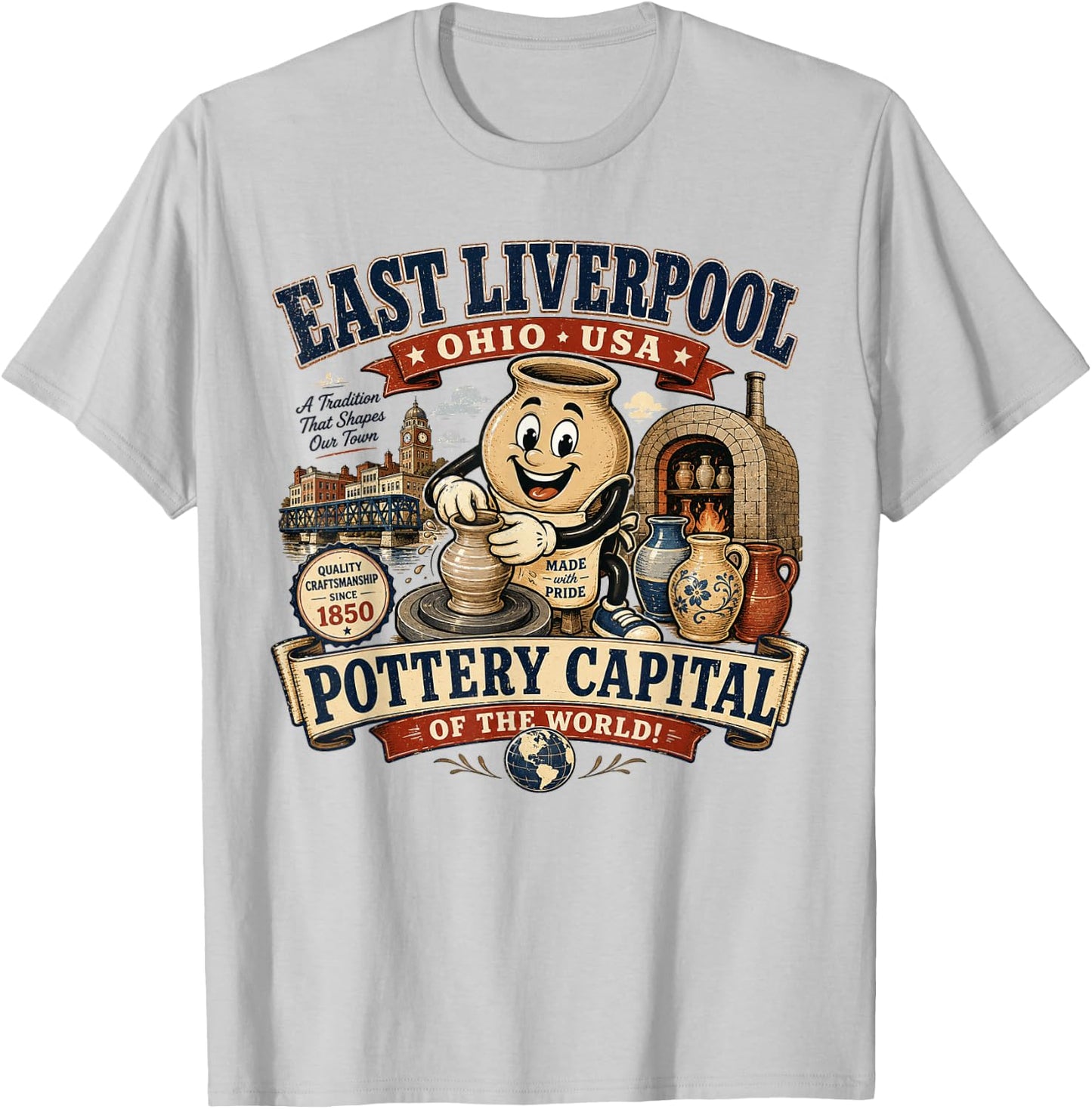 East Liverpool Ohio - Pottery Capital of the World - Vintage T-Shirt - T-Shirt | Ash