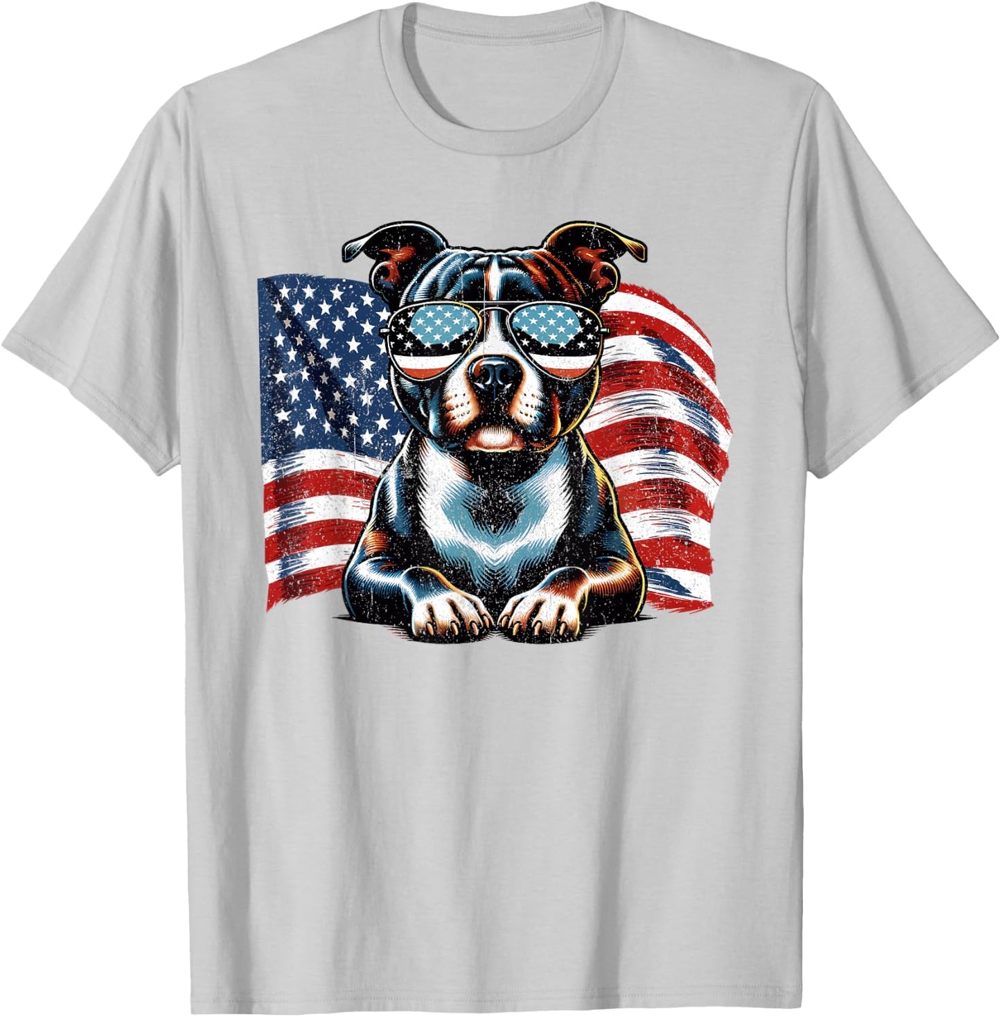 Staffordshire Bull Terrier US Flag Patriotic Freedom Vintage T-Shirt - T-Shirt | Ash