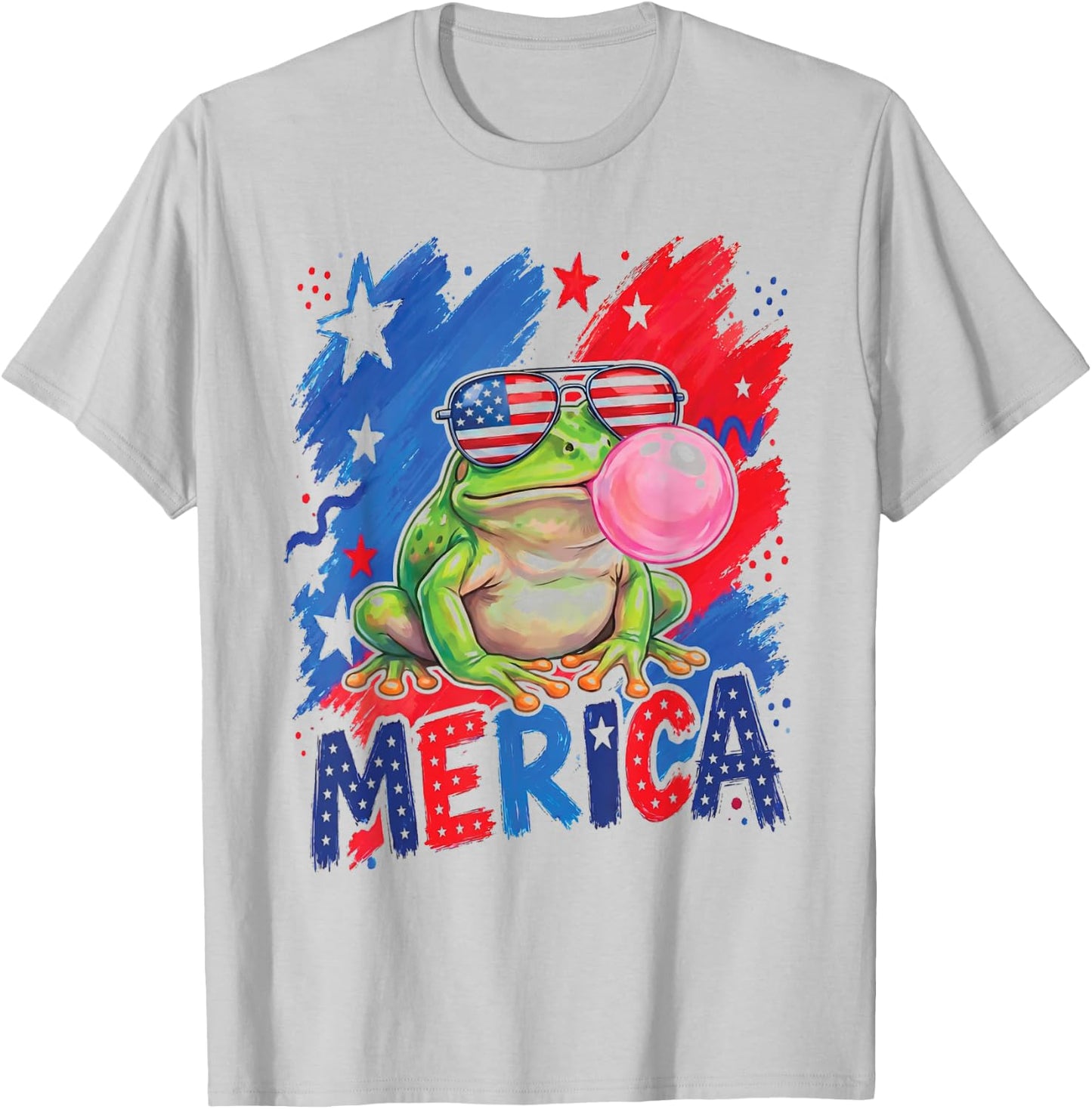 Frog 4th of July Men Women American Flag USA T-Shirt - T-Shirt | Ash