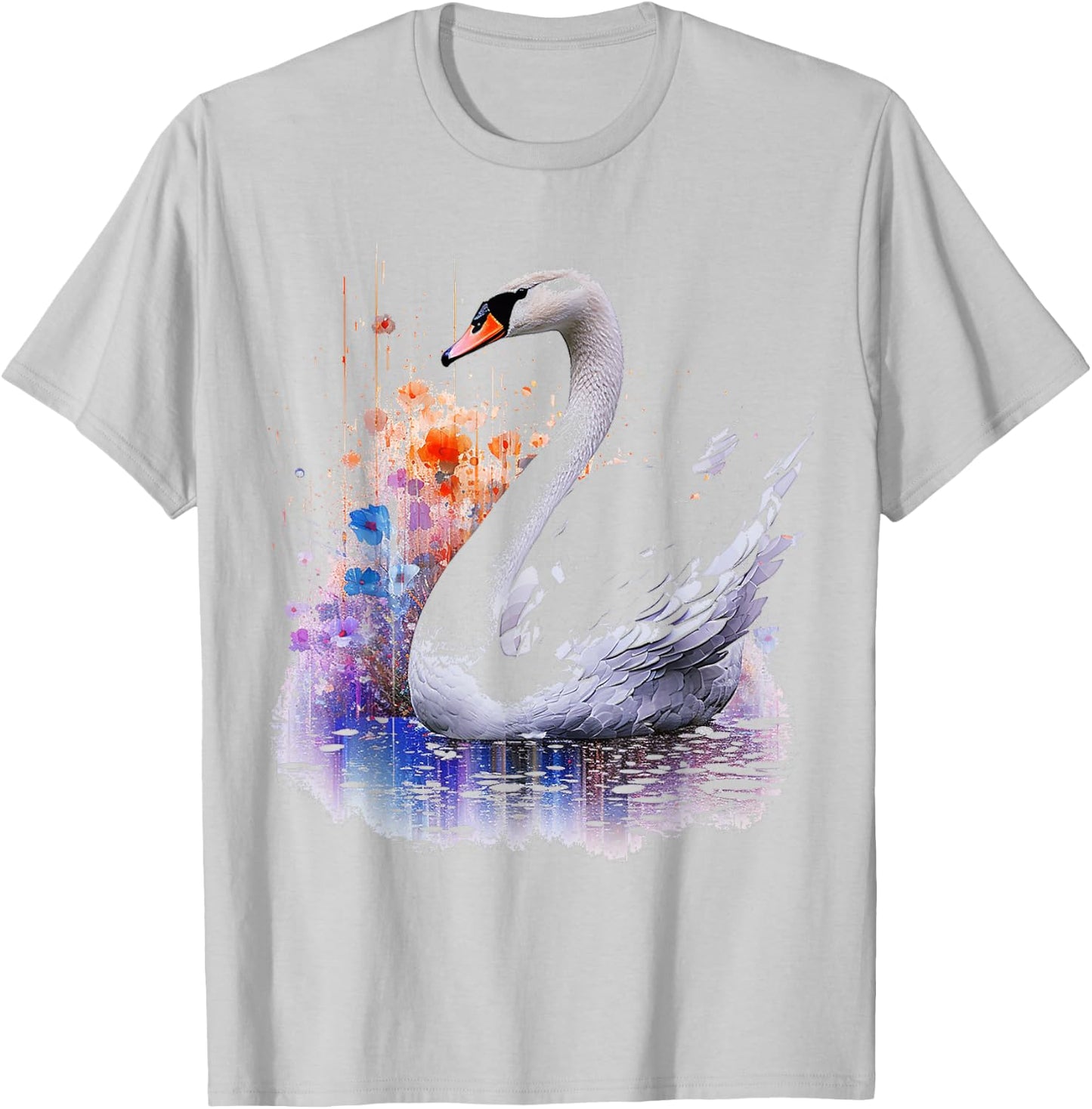 Swan Painting Abstract Animal Art Flowers Graphic Swan T-Shirt - T-Shirt | Ash